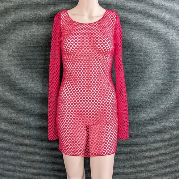 Fashion Nova Other - Fashion Nova Beach What Fishnet Cover Up Dress, Hot Barbie Pink